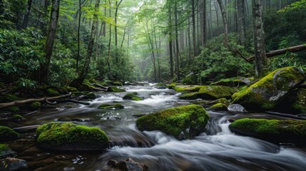 Fototapeta premium Smoky Mountain stream with mossy rocks