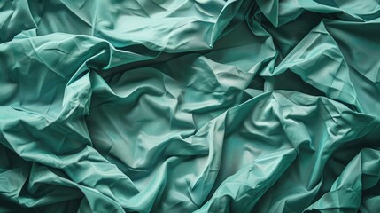 Close up shot of crumpled turquoise fabric for background