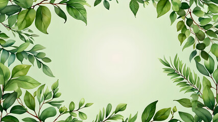 Watercolor illustrations. Botanical clipart. Wreath of green leaves and branches. Floral Design elements. Greenery frame. Perfect for wedding invitations, greeting cards, blogs, posters and more