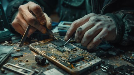 The concept of repairing mobile phones by a specialist