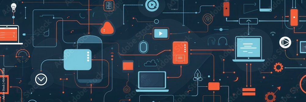 Leinwandbilder an abstract illustration depicting various network devices, including routers, modems, and smart hom