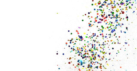 Multicolor confetti abstract background with a lot of falling pieces, isolated on a white background. Festive decorative tinsel element for design transparent PNG
