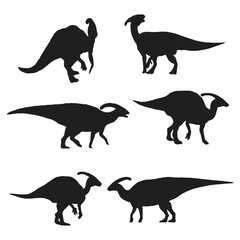 Parasaurolophus Dinosaur Illustration Vector Silhouette Set