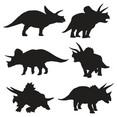 Set of Triceratops Dinosaur Vector Illustration Silhouette © Kay