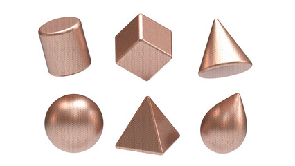 Set of 3D rosegold geometric shapes