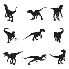 Velociraptor Dinosaur Illustration Vector Silhouette Set