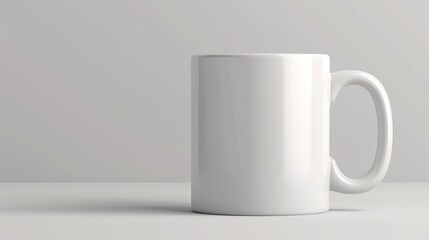 Obraz premium Pristine white ceramic coffee mug on a plain, untextured background, perfect for branding or graphic design mockups, sharp details and high-resolution for professional presentations