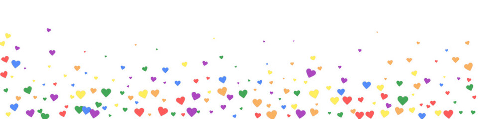 Rainbow colored scattered hearts. LGBT valentine
