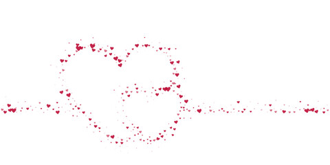 Red hearts scattered on white background.