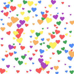 Rainbow colored scattered hearts. LGBT valentine