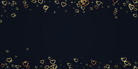 Gold hearts scattered on black background.