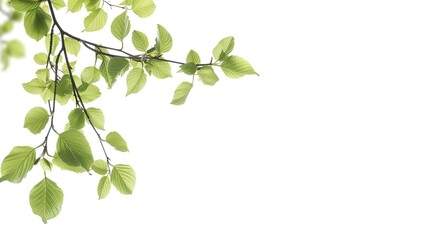 Obraz premium A branch with fresh green leaves against a white background
