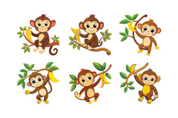 Fototapeta premium Cartoon monkey hanging vector