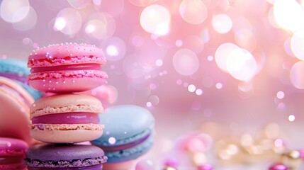 Obraz premium Colorful macaroons on eastern themed blurred background with ample space for text
