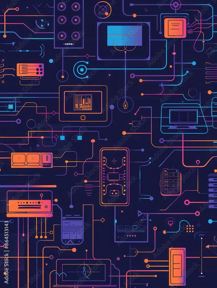Leinwandbilder a graphic depicting various network devices, including routers, modems, and smart home gadgets, conn