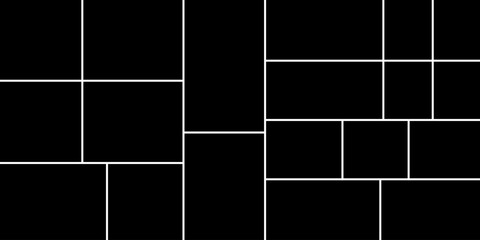 Black cartoon frame collage background. Square empty spaces. Templates for photo, illustrations, decor and interior. Vector illustration.