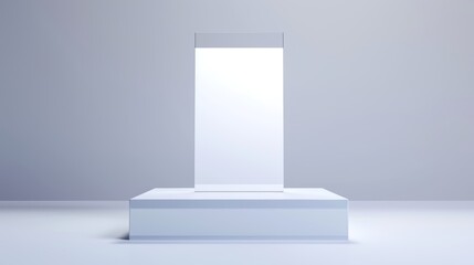 Transparent acrylic podium standing tall with a subtle gray backdrop, ideal for corporate presentations, academic lectures, or keynote speeches, showcasing elegance and professionalism