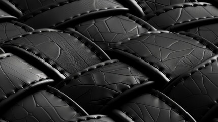 Fototapeta premium A close-up photo of black leather straps with stitching, creating a textured, interwoven pattern SEAMLESS PATTERN