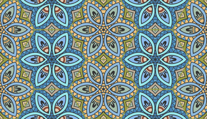 Vector patchwork quilt pattern. Vintage decorative collage. Hand drawn background. Indian, Arabic, Turkish motifs for printing on fabric or paper. Abstract colorful doodle pattern in mosaic style