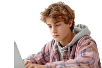 Teenage Boy Coding on Laptop