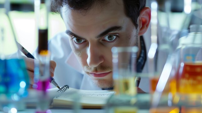 A scientist sets up a corrosion resistance test, recording data with curiosity and determination for accuracy.