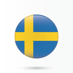 sweden round glossy shining flag. sweden national flag on a white background. isolated vector graphic illustration of Swedish flag in round shape