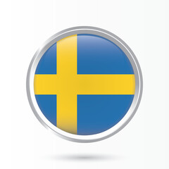 sweden flag round glossy shining. Sweden national flag isolated on white background. round framed flag vector illustration.