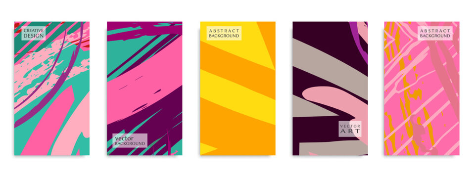 Abstract art backgrounds set. Minimal trendy paint brush strokes pattern with copy space for text design for Invitation, Party card,Social Highlight Covers and stories page. Vector illustration