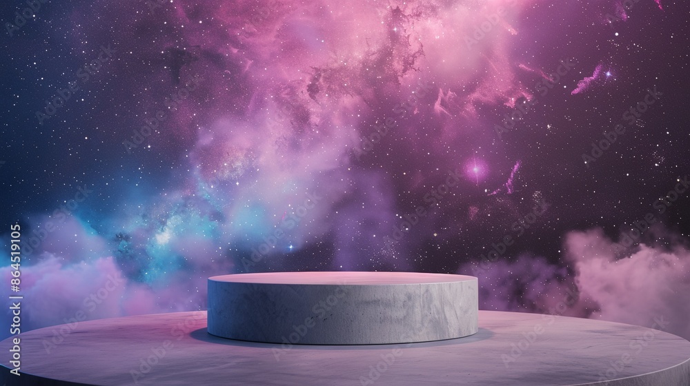 Wall mural a round table in front of a colorful background with stars