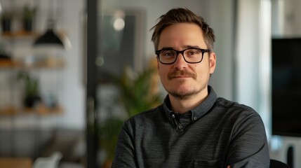 Fototapeta premium a man with glasses is looking at the camera and smiling