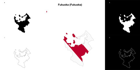 Fukuoka (Fukuoka) outline map set