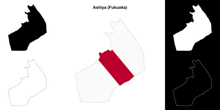 Ashiya (Fukuoka) outline map set