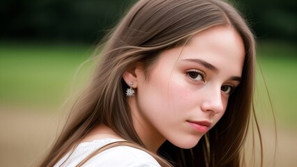 Obraz premium a girl with long hair wearing a white shirt