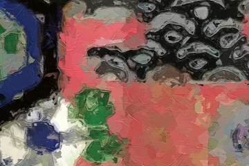 Fototapeta premium Oil paintings and various flowers, lotus leaves, lotus flowers, fish, cats, dogs, chrysanthemums, birds, roses, peonies, geometric abstract beauty