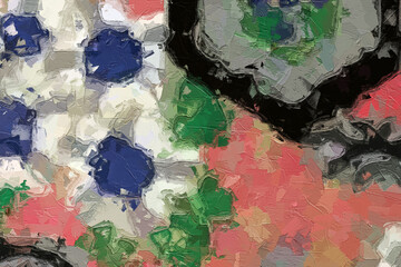 Naklejka premium Oil paintings and various flowers, lotus leaves, lotus flowers, fish, cats, dogs, chrysanthemums, birds, roses, peonies, geometric abstract beauty