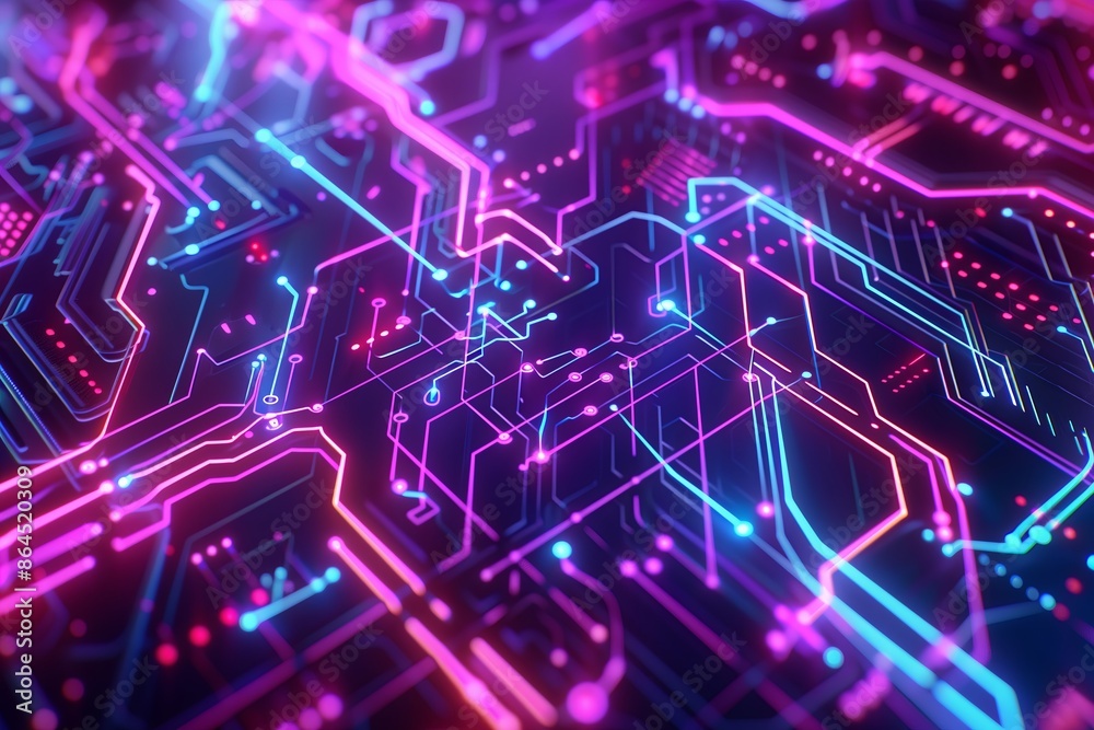 Poster An abstract digital design highlighting the connectivity and complexity of modern computer networks and circuits.