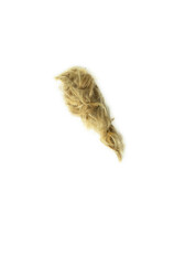 Creative typography made with real dog hair. Blonde hair on white background Dogs, cats, pets, monsters and other furry animals. Complete alphabet. reversed apostrophe