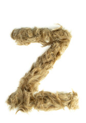 Creative typography made with real dog hair. Blonde hair on white background Dogs, cats, pets, monsters and other furry animals. Complete alphabet. Letter Z