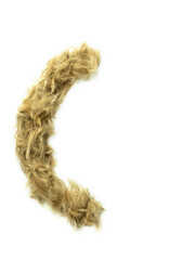 Creative typography made with real dog hair. Blonde hair on white background Dogs, cats, pets, monsters and other furry animals. Complete alphabet. close parenthesis