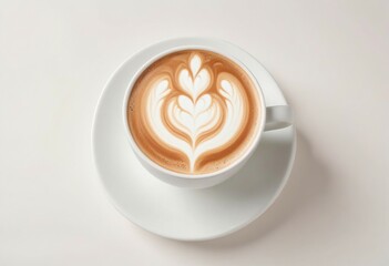 latte art in white porcelain cup, isolated white background
