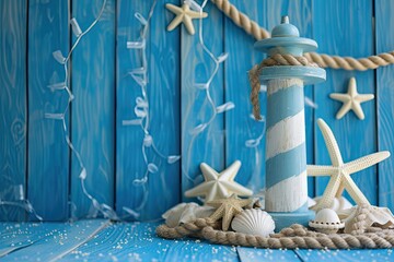 Obraz premium a bunch of balloons with blue and white stripes, a birthday background with a nautical or maritime theme