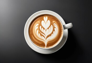 latte art in white porcelain cup, isolated white background

