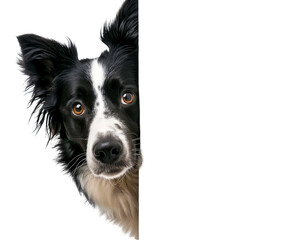 Border Collie Hiding and Sneaking Head Out Isolated on White PNG Transparent Background