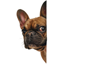 French Bulldog Hiding and Sneaking Head Out Isolated on White PNG Transparent Background