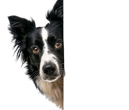 Border Collie Hiding and Sneaking Head Out Isolated on White PNG Transparent Background