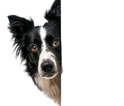 Border Collie Hiding and Sneaking Head Out Isolated on White PNG Transparent Background - Powered by Adobe