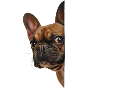 French Bulldog Hiding and Sneaking Head Out Isolated on White PNG Transparent Background