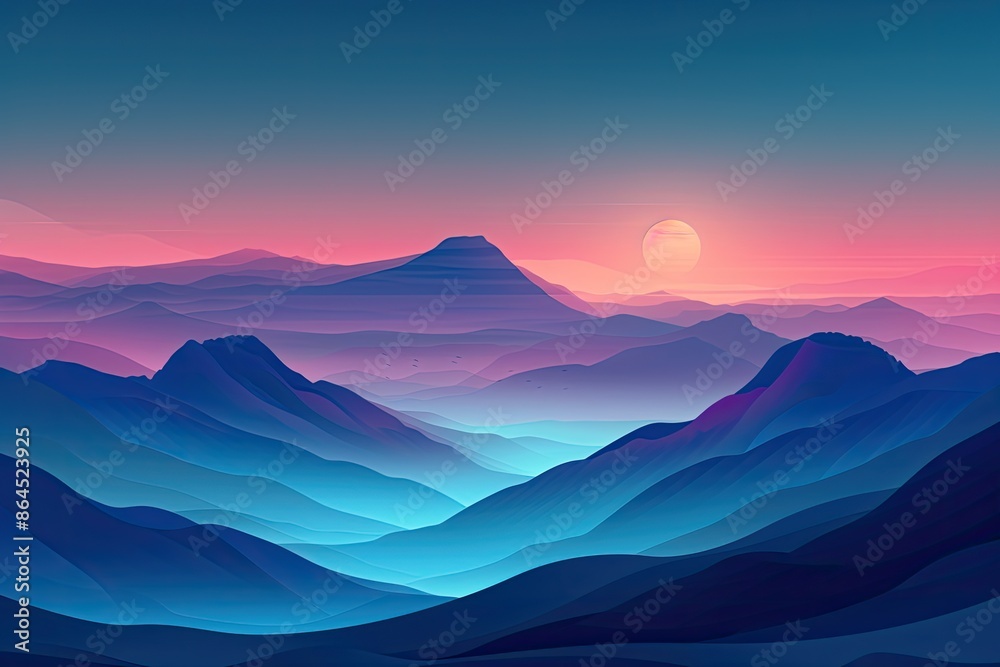 Aufkleber a mountain range with a sky background, background design with glassmorphism and a mountain silhouet