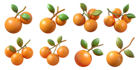 3D branch with orange isolated on transparent background PNG file