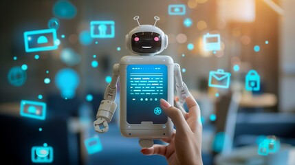 Person interacting with a chatbot on a smartphone screen, showcasing the convenience and accessibility of chat-based customer support, Chatbot AI concept, Chat with AI Artificial Intelligence.